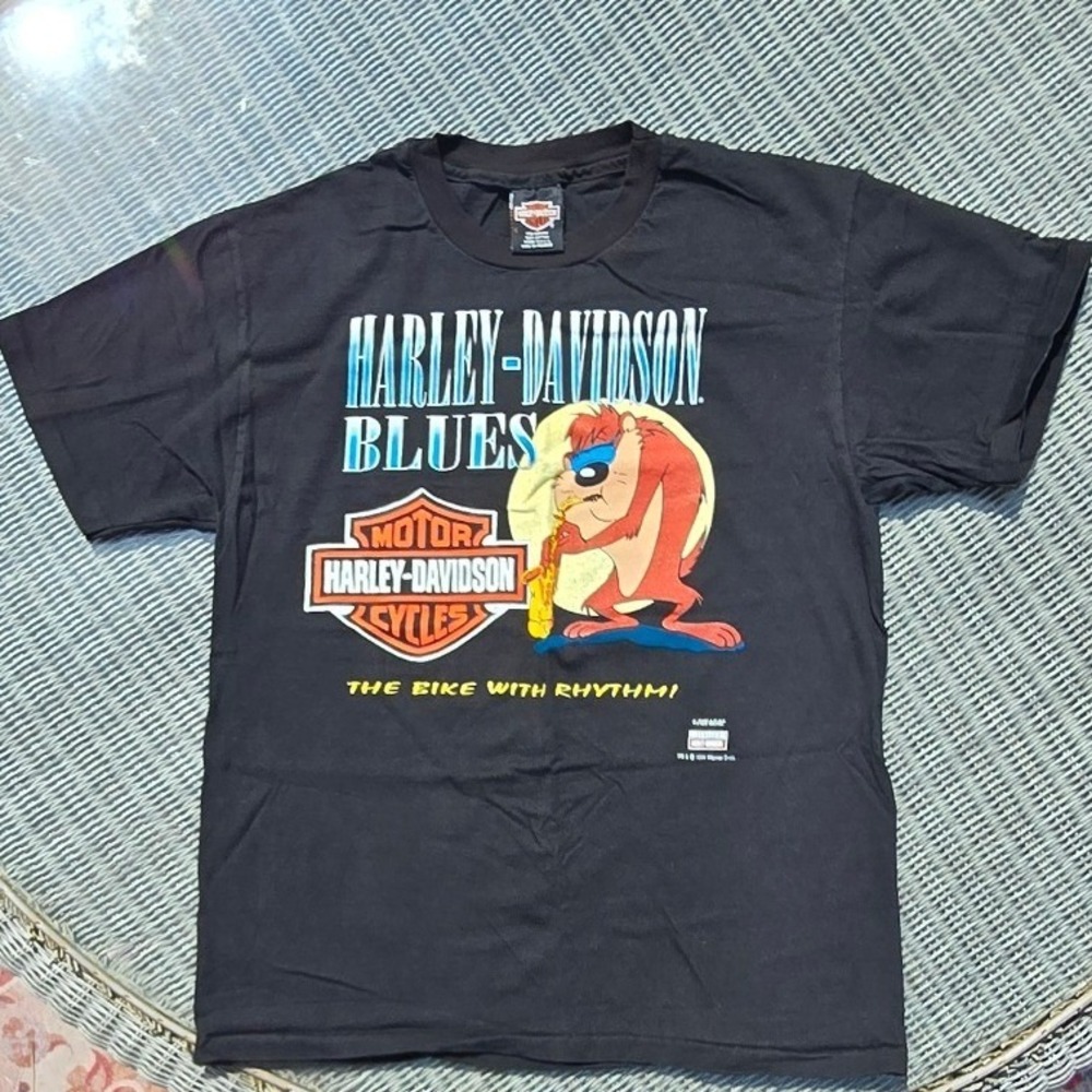 Vintage 94 Harley-Davidson Blues Looney Tunes Taz T-Shirt Black Single Stitch L